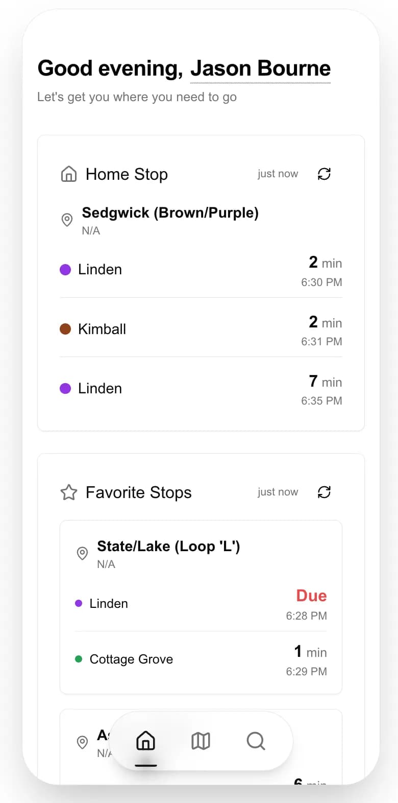 ChiTrack app showing train arrivals